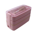 school wheat straw three layer lunch box set